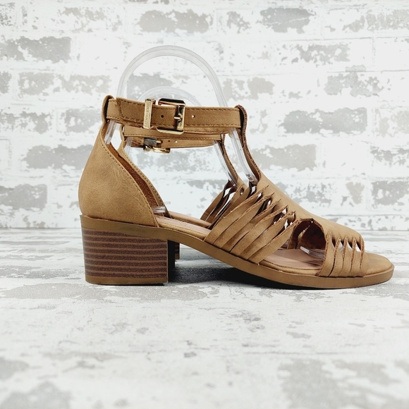 Vince Camuto Tan Faux Leather Block Heel Ankle Strap Sandals E538 - Picture 5 of 12